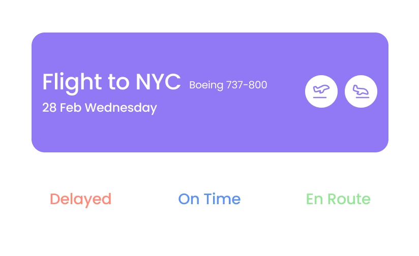 Ellipsis feature showing a user adding a flight by searching airline and flight number, with real-time status and automatic itinerary updates