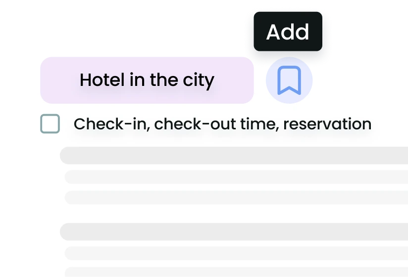 Ellipsis interface with a hotel booking added to the itinerary, including check-in and check-out details shown on the trip map