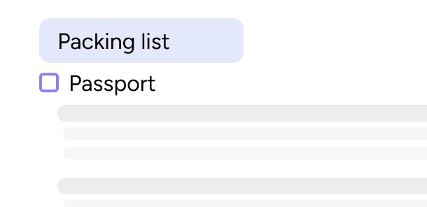 Packing checklist created in Ellipsis, with tasks and items shared across the group to keep everyone on the same page