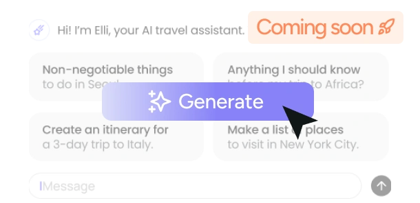 Preview of Elli, the AI travel assistant by Ellipsis, showing auto-generated itineraries, travel tips, and personalized place recommendations